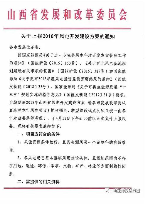 今日截止！山西發(fā)改委要求各市上報(bào)2018年風(fēng)電開發(fā)