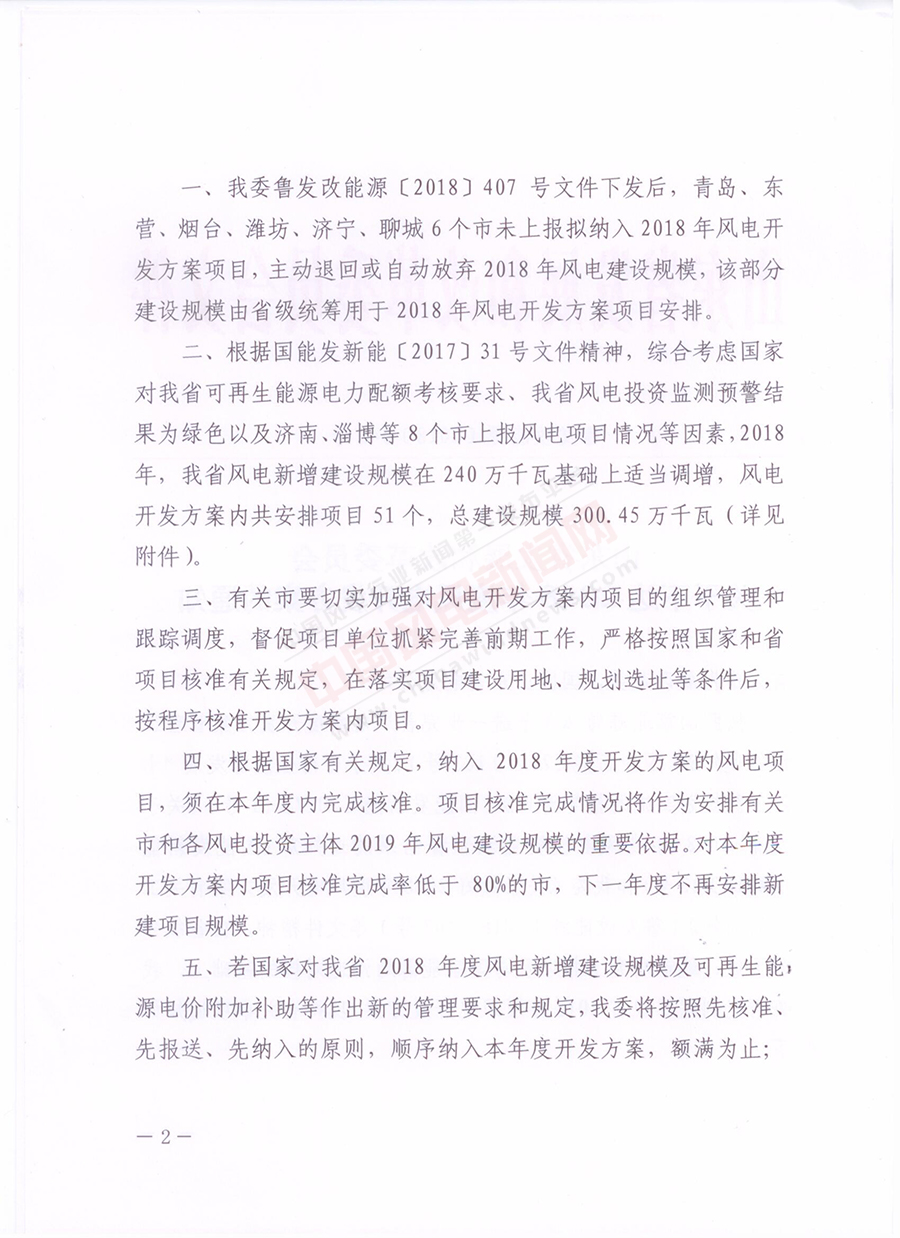 重磅！山東省2018年風(fēng)電開發(fā)建設(shè)方案公布：300.45萬千瓦！（附方案）