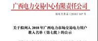 關(guān)于擬列入2018年廣西電力市場交易電力用戶準入名單（第七批）的公示